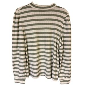 Ann Taylor Women's Striped Mock Neck Sweater Sage White‎ Large Classic